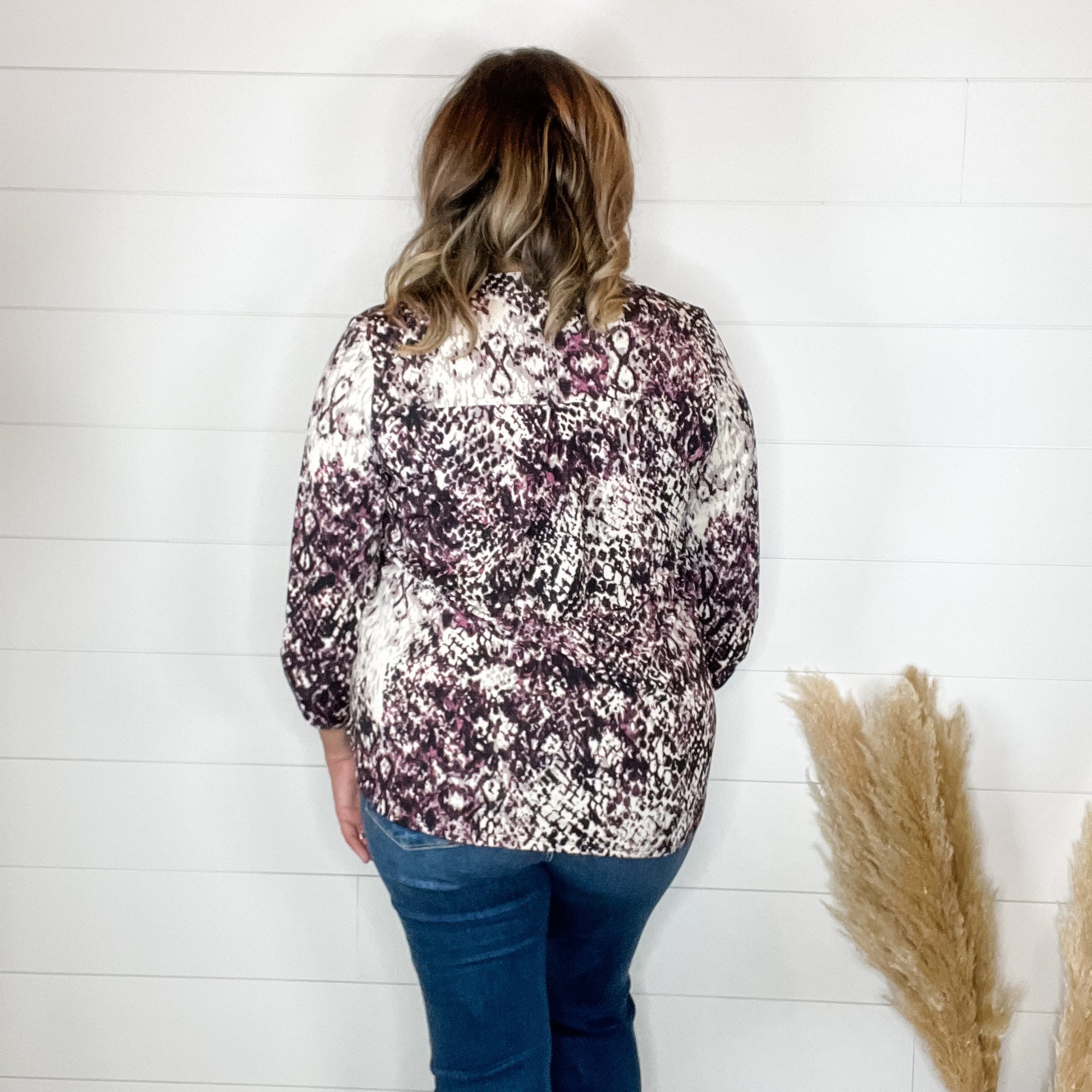 "Strike" Animal Print Lizzy 3/4 Sleeve Split Neck