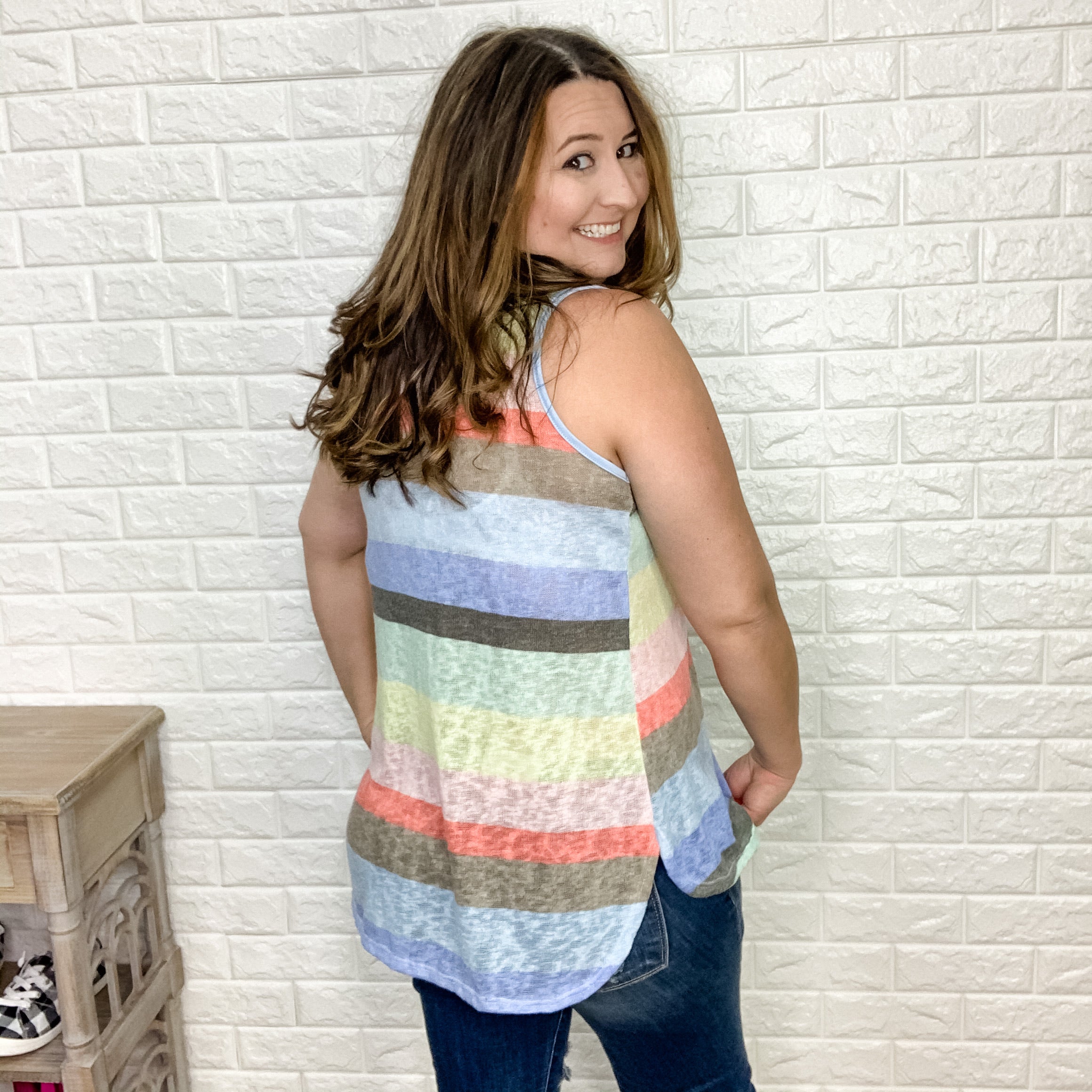 Striped Lightweight Sweater Tank-Lola Monroe Boutique