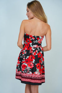 "Stunner" Floral Strapless Dress-Lola Monroe Boutique