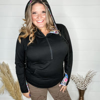 Sugar Skull Hood Design Half Zip Hoodie with Thumbhole-Lola Monroe Boutique