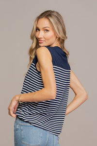 "Whitley" Striped Tank with Button Detail