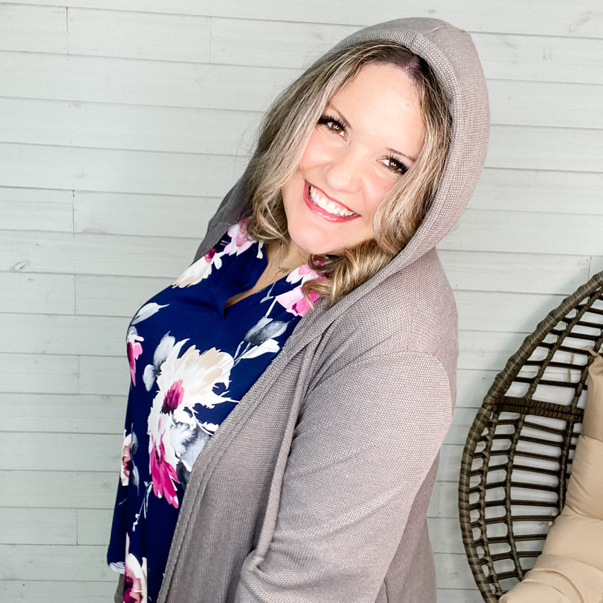 "Suni" Waffle Knit Cardigan with Hood (Charcoal)-Lola Monroe Boutique