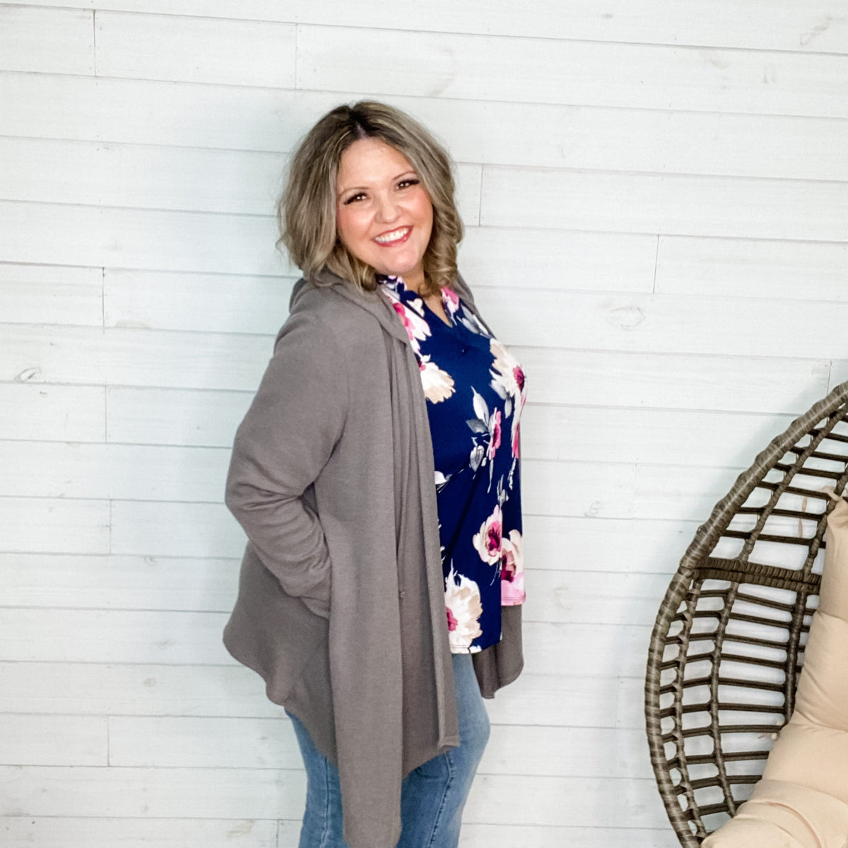 "Suni" Waffle Knit Cardigan with Hood (Charcoal)-Lola Monroe Boutique