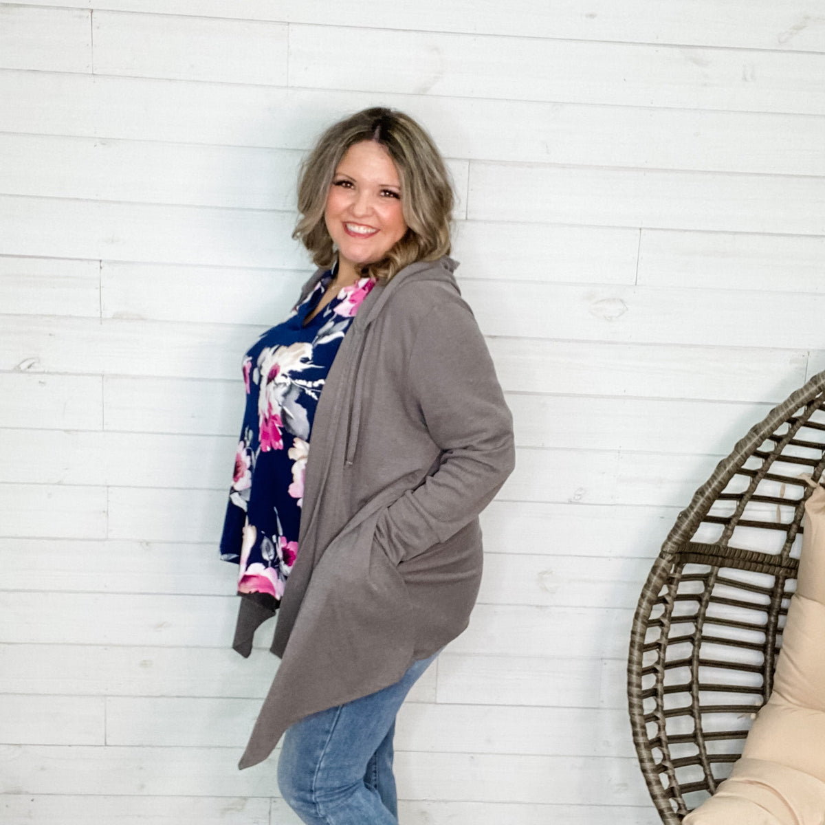 "Suni" Waffle Knit Cardigan with Hood (Charcoal)-Lola Monroe Boutique