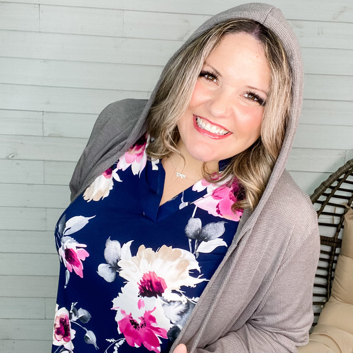 "Suni" Waffle Knit Cardigan with Hood (Charcoal)-Lola Monroe Boutique