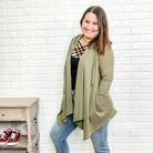 "Suni" Waffle Knit Cardigan with Hood (Olive)-Lola Monroe Boutique