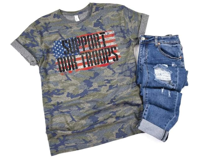 "Support Our Troops" Camo Tee-Lola Monroe Boutique