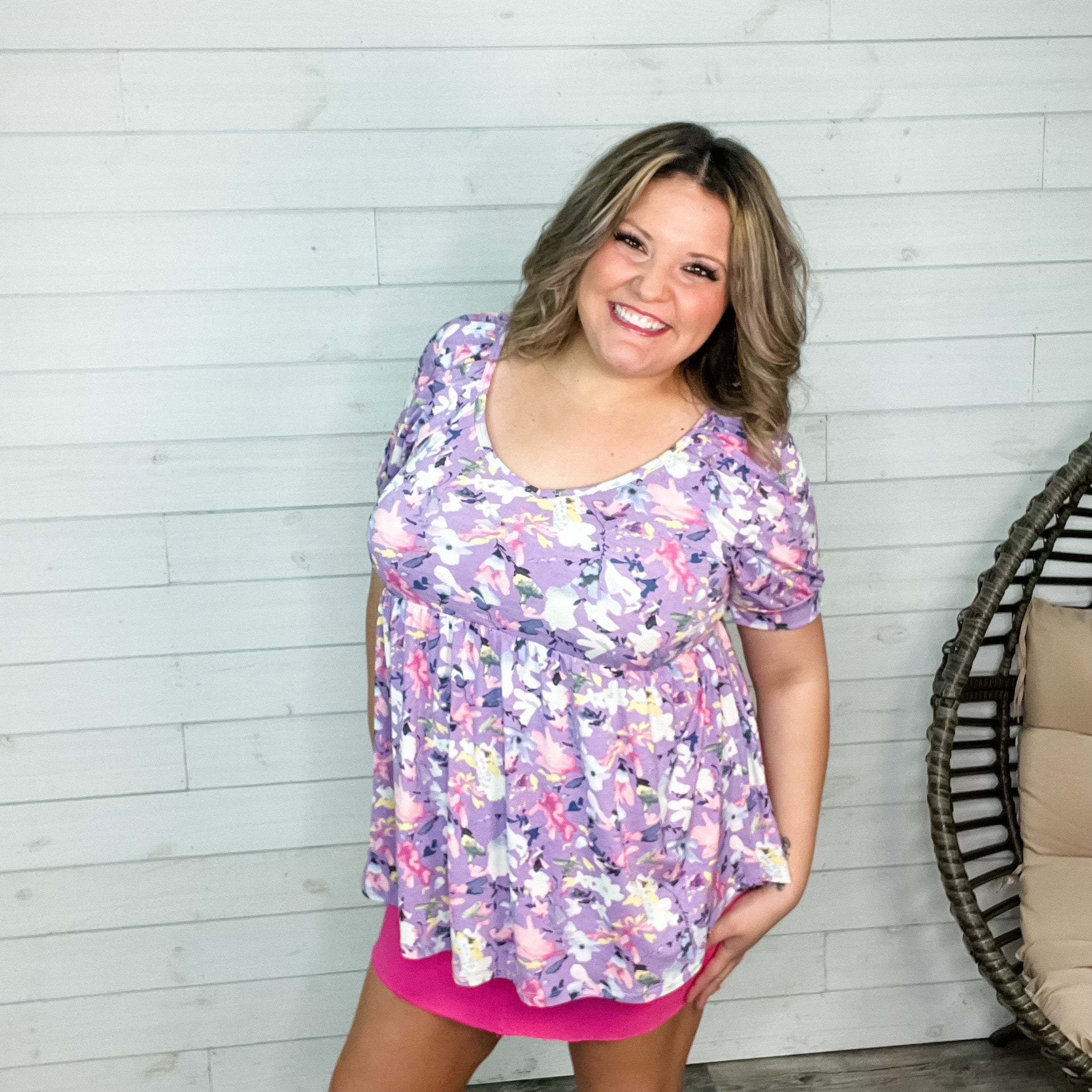 "Sure Why Not" Floral Bubble Sleeve Babydoll-Lola Monroe Boutique