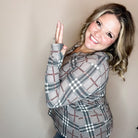 "Surrender" Plaid Long Sleeve Split Neck-Lola Monroe Boutique