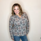 "Surrender" Plaid Long Sleeve Split Neck-Lola Monroe Boutique