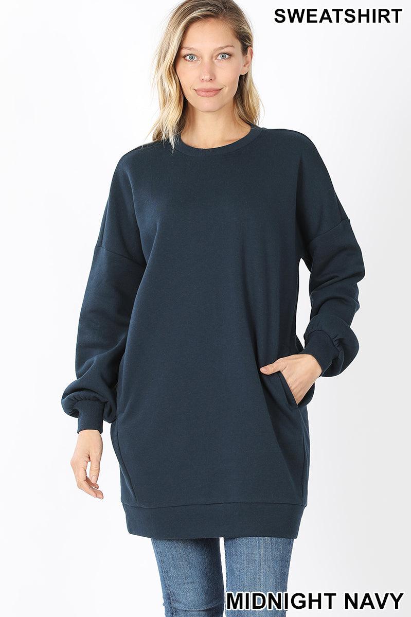 Sweatshirt Dress Round Neck with Pockets-Lola Monroe Boutique