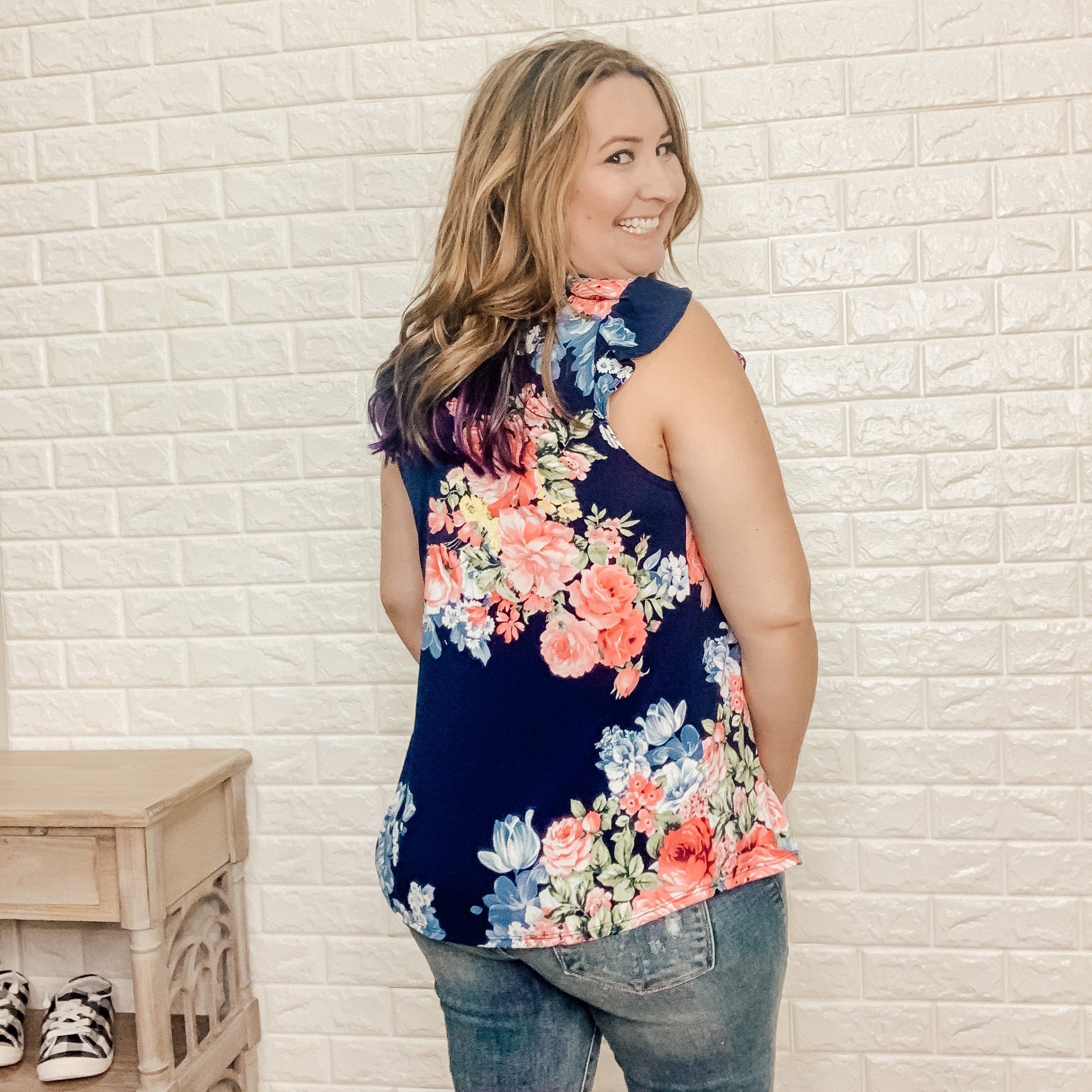 "Sweetie Pie" Floral Ruffle Front Cap Sleeve