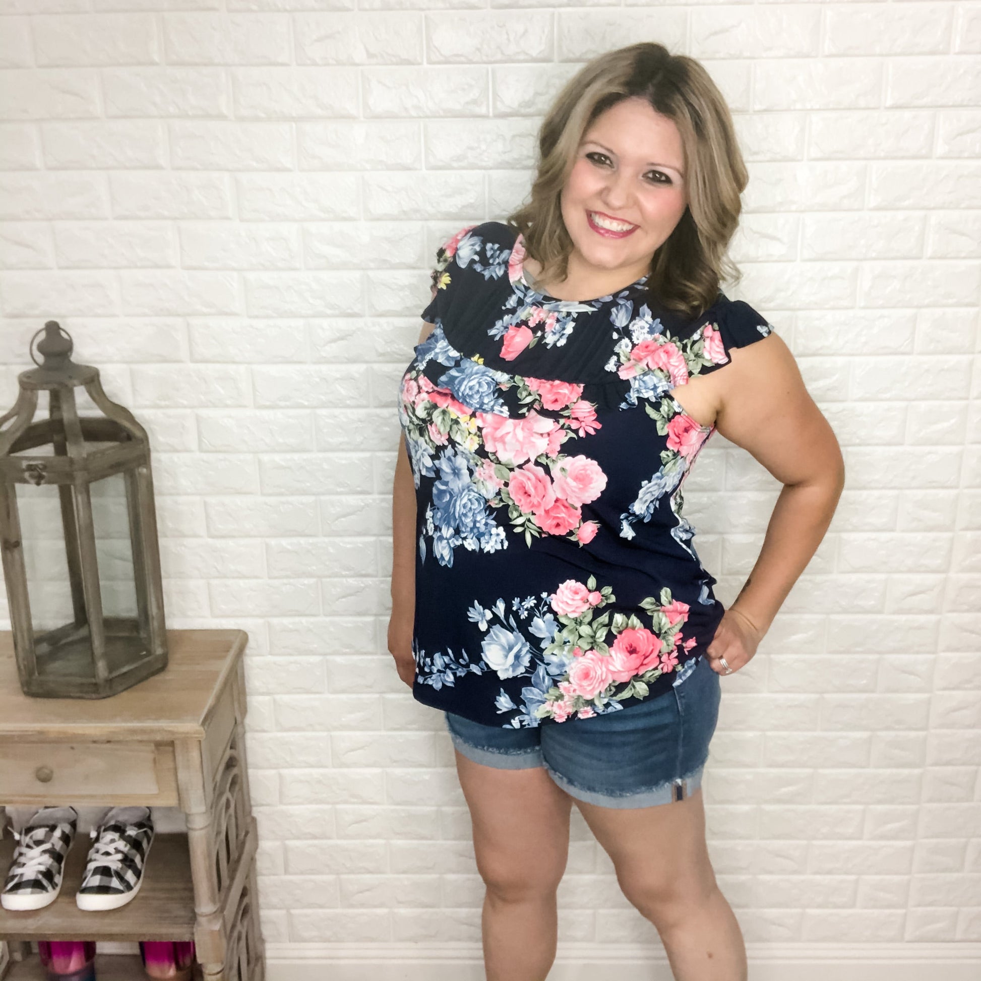 "Sweetie Pie" Floral Ruffle Front Cap Sleeve