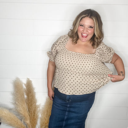 "Sweetie" Polka Dot Smocked Peplum Crop Top