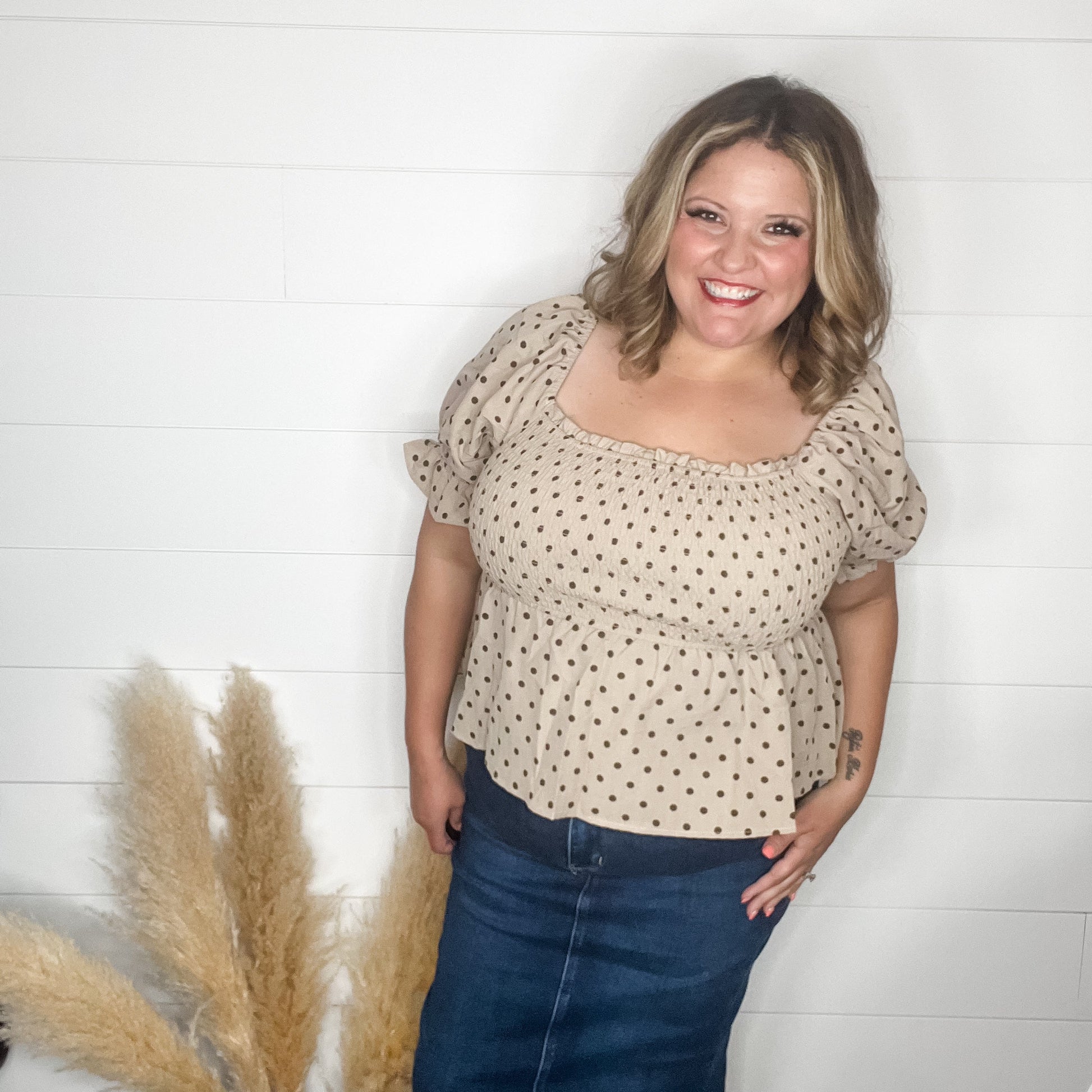 "Sweetie" Polka Dot Smocked Peplum Crop Top