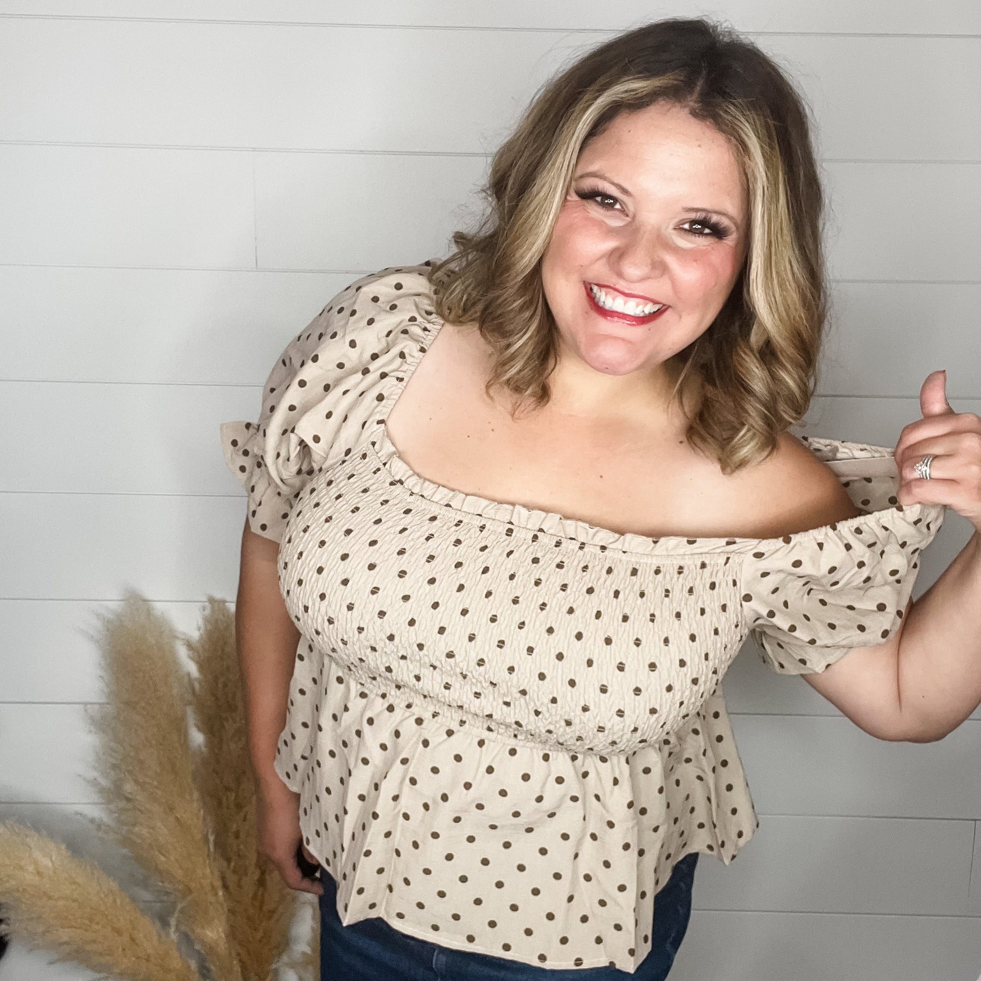 "Sweetie" Polka Dot Smocked Peplum Crop Top