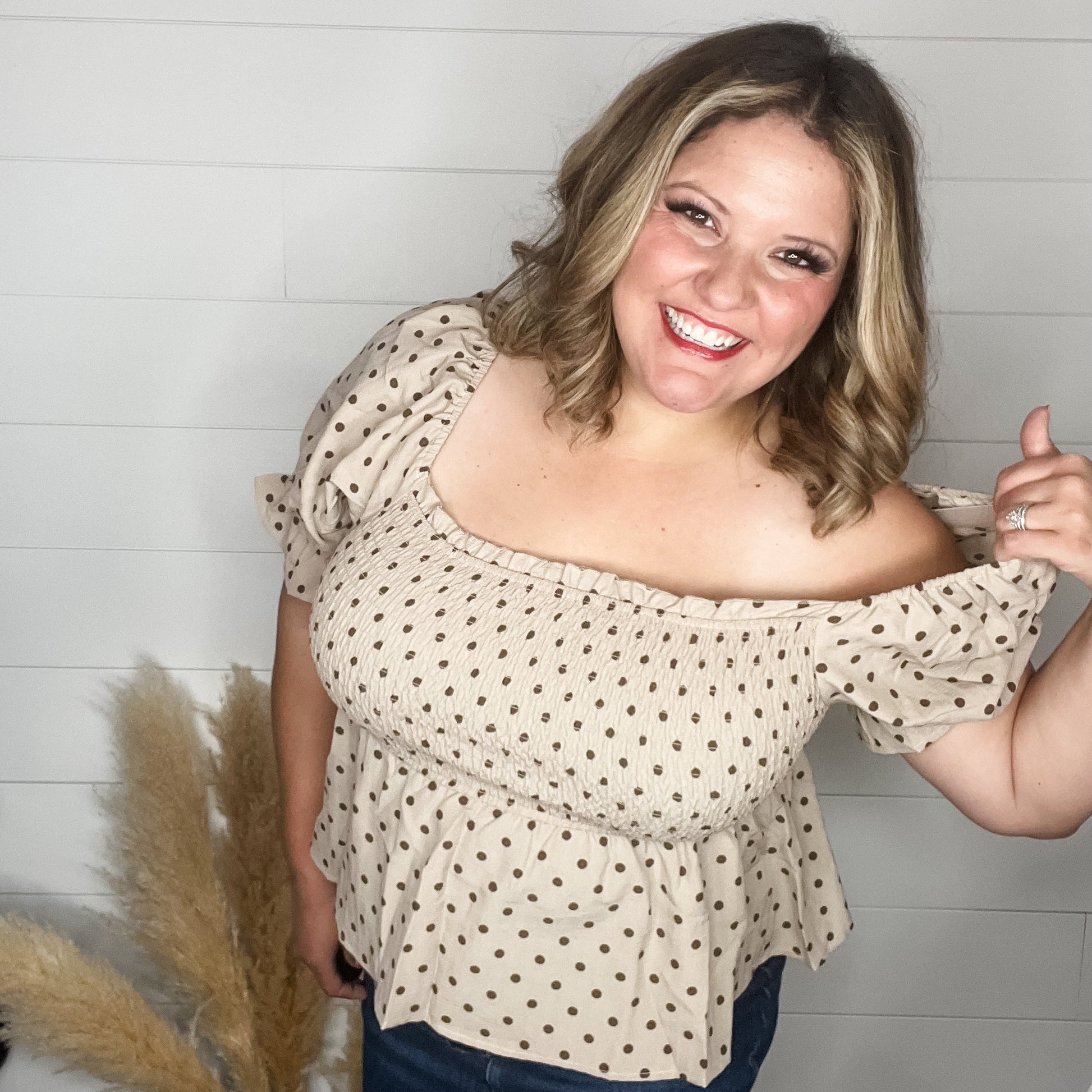 "Sweetie" Polka Dot Smocked Peplum Crop Top