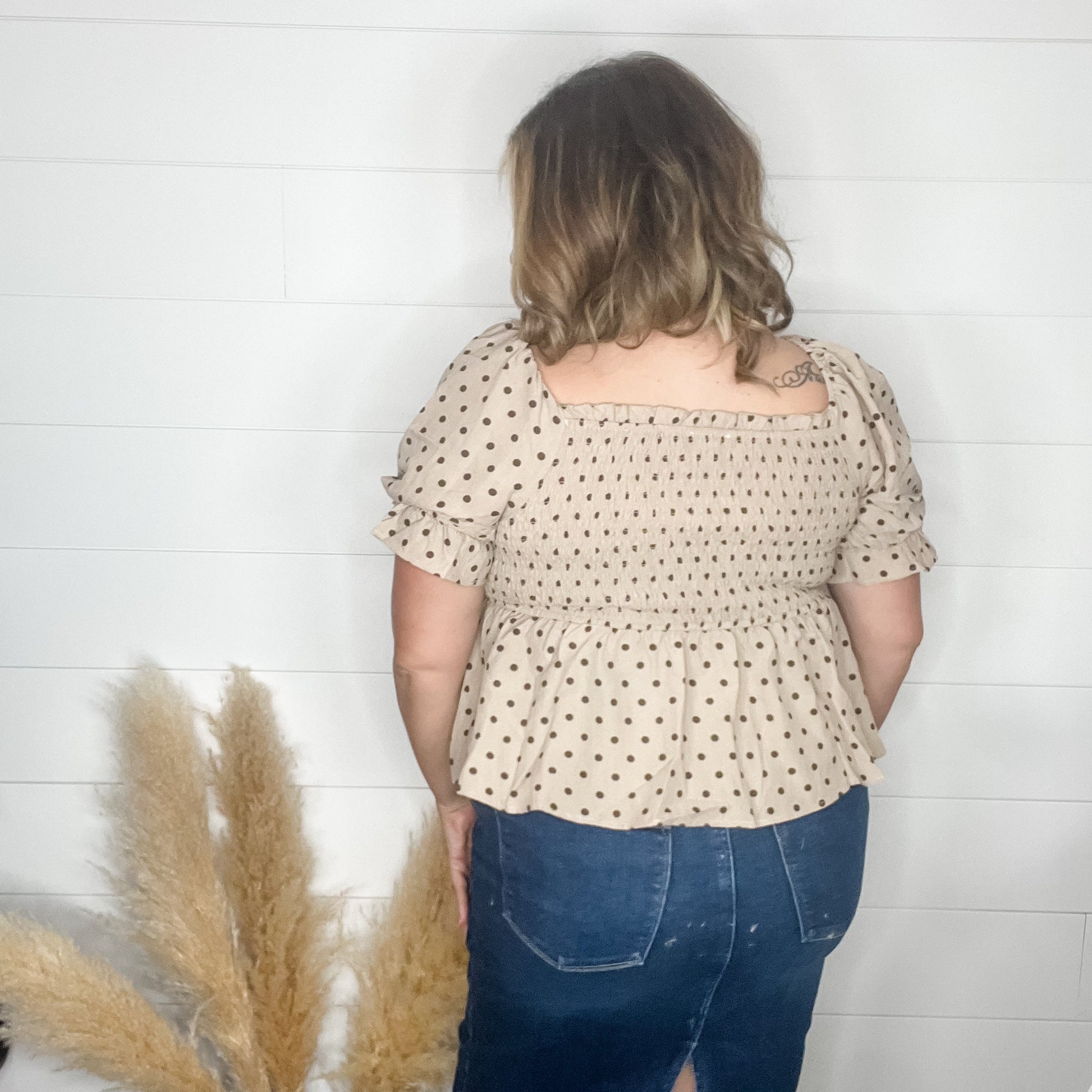 "Sweetie" Polka Dot Smocked Peplum Crop Top