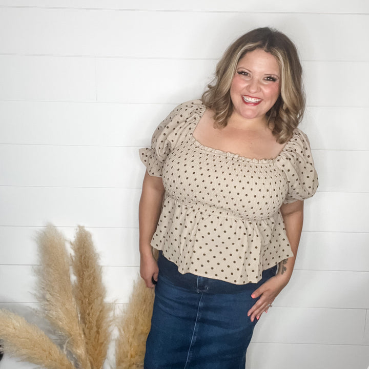 "Sweetie" Polka Dot Smocked Peplum Crop Top