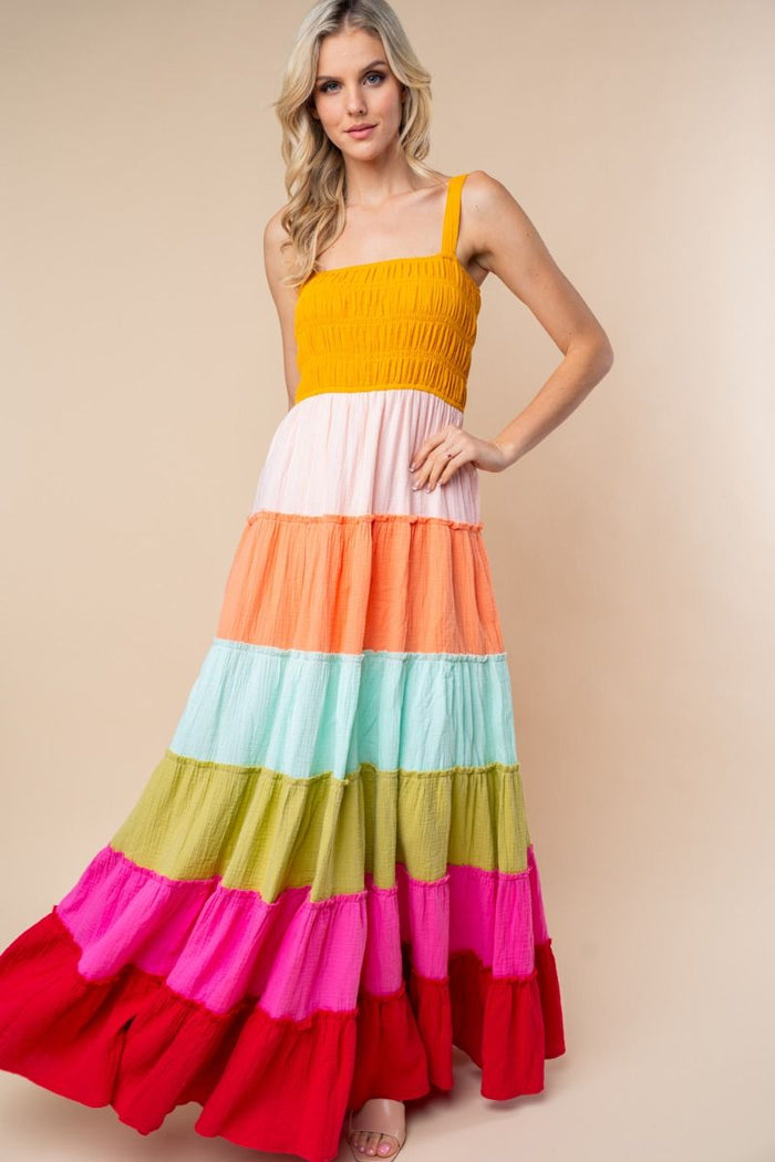"Sweetness" Smocked Adjustable Strap Maxi Dress-Lola Monroe Boutique