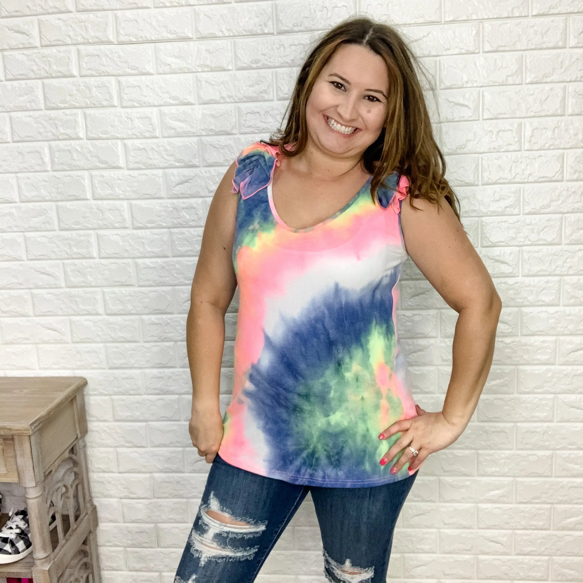 Swirly Whirly Ruffled Tank Top
