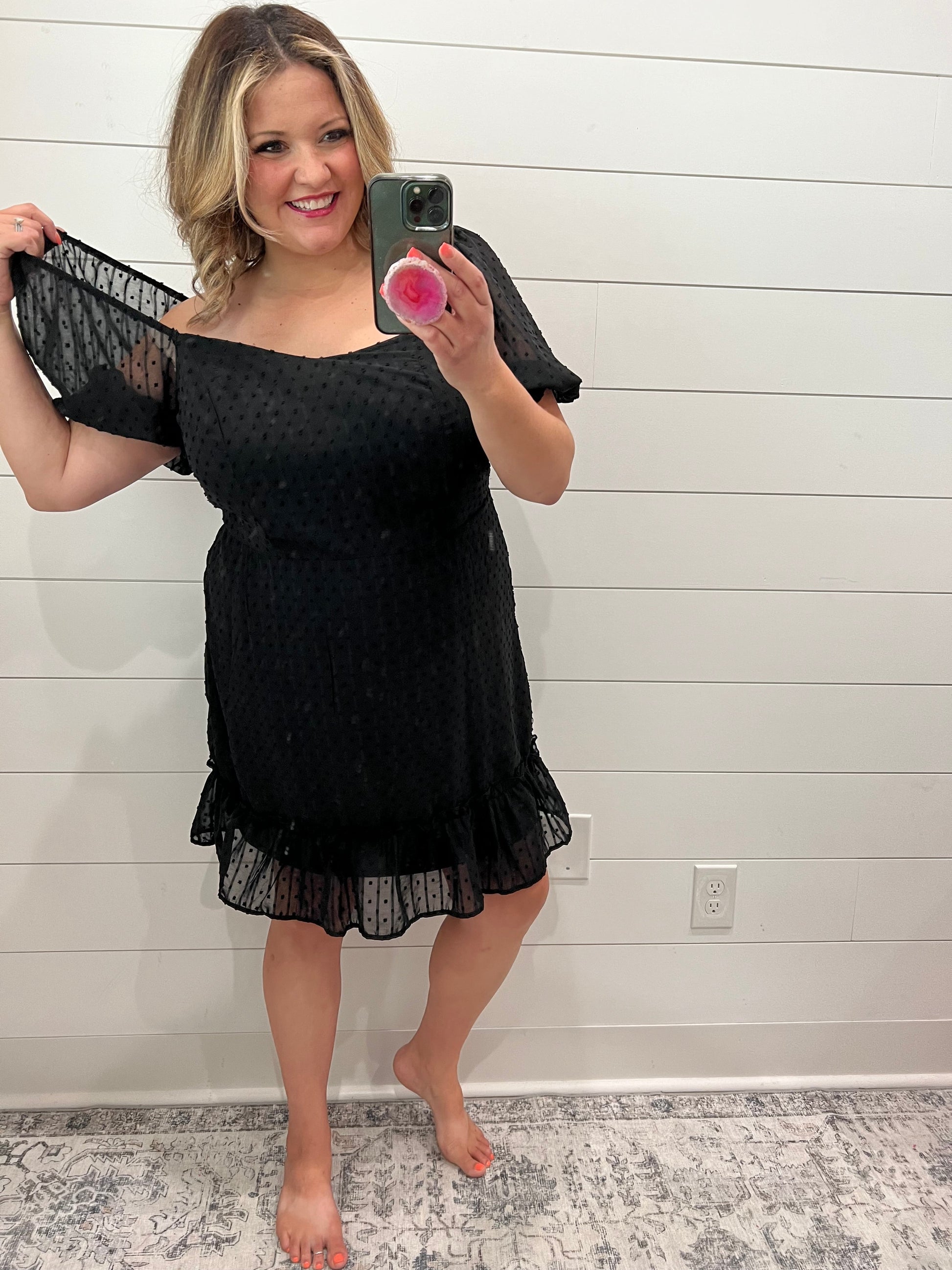 Swiss Dot Bubble Sleeve Dress (Black) - Lola Monroe Boutique M Swiss Dot Bubble Sleeve Dress (Black) - Lola Monroe Boutique M