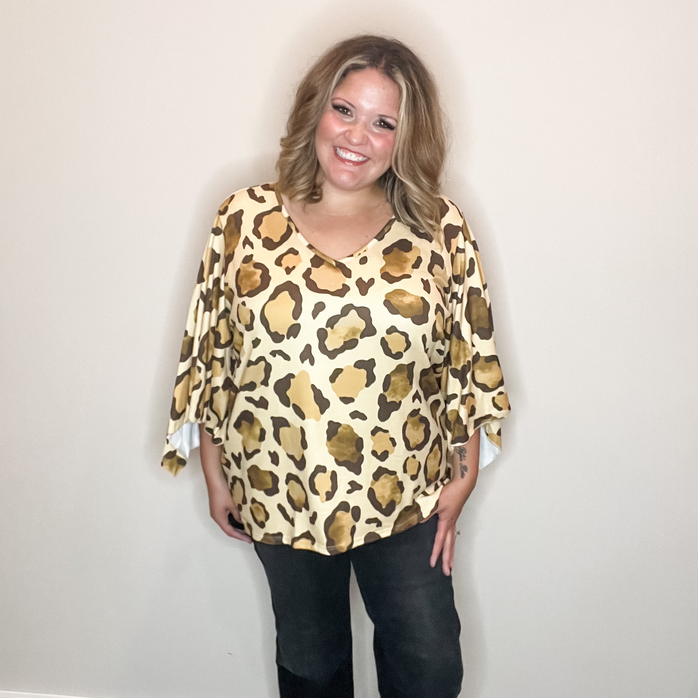 "Switch Up" Animal Print V Neck Tulip Sleeve-Lola Monroe Boutique