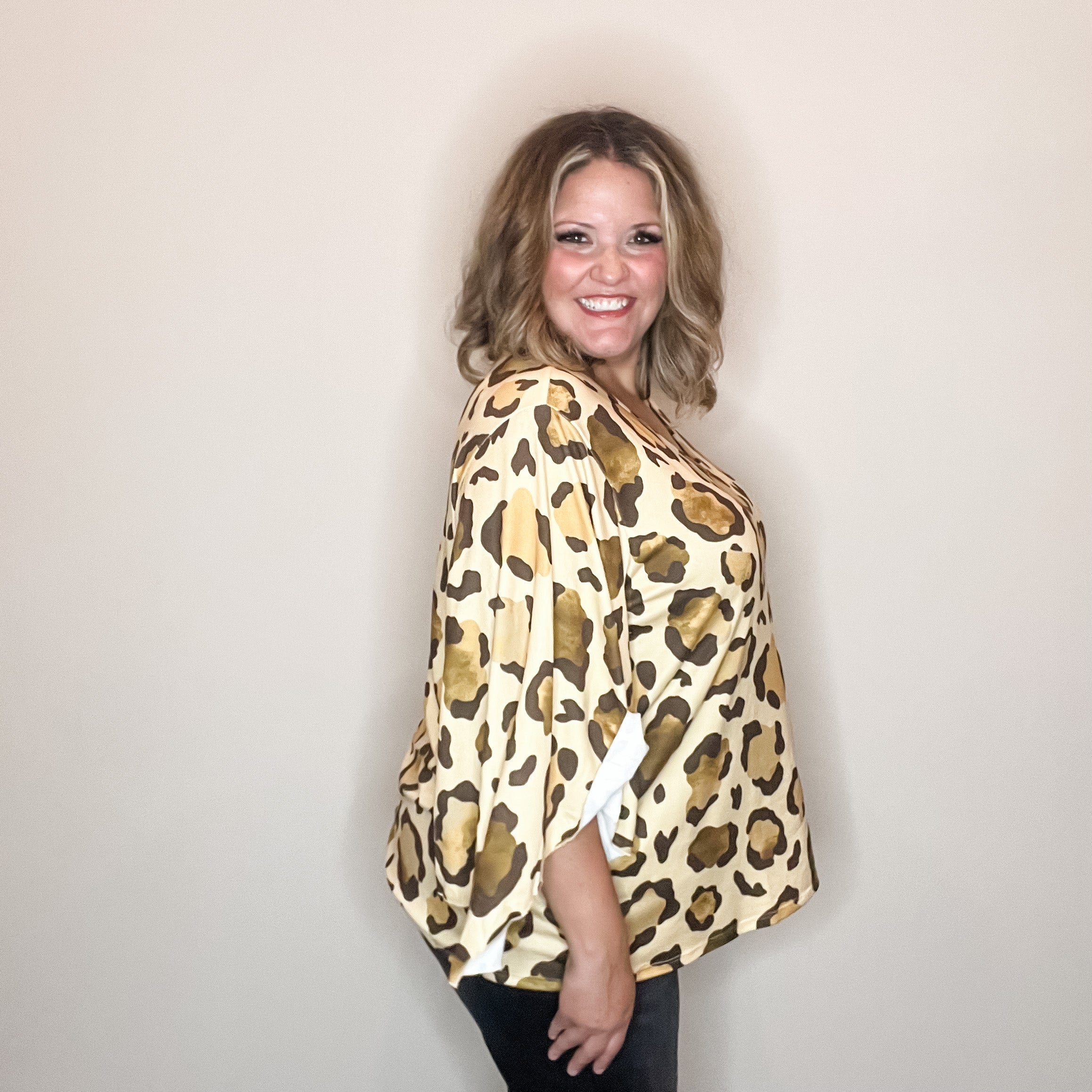 "Switch Up" Animal Print V Neck Tulip Sleeve-Lola Monroe Boutique