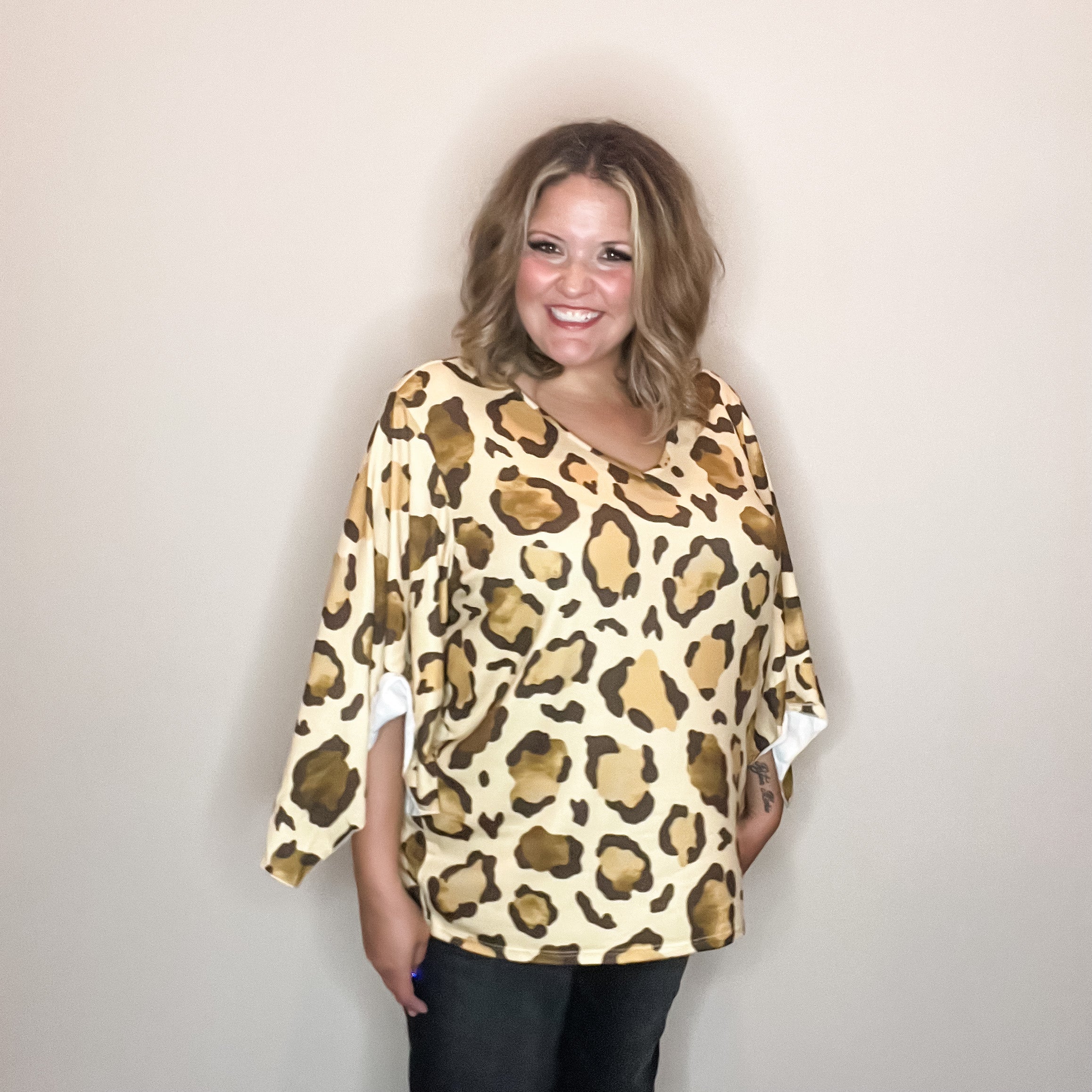 "Switch Up" Animal Print V Neck Tulip Sleeve-Lola Monroe Boutique