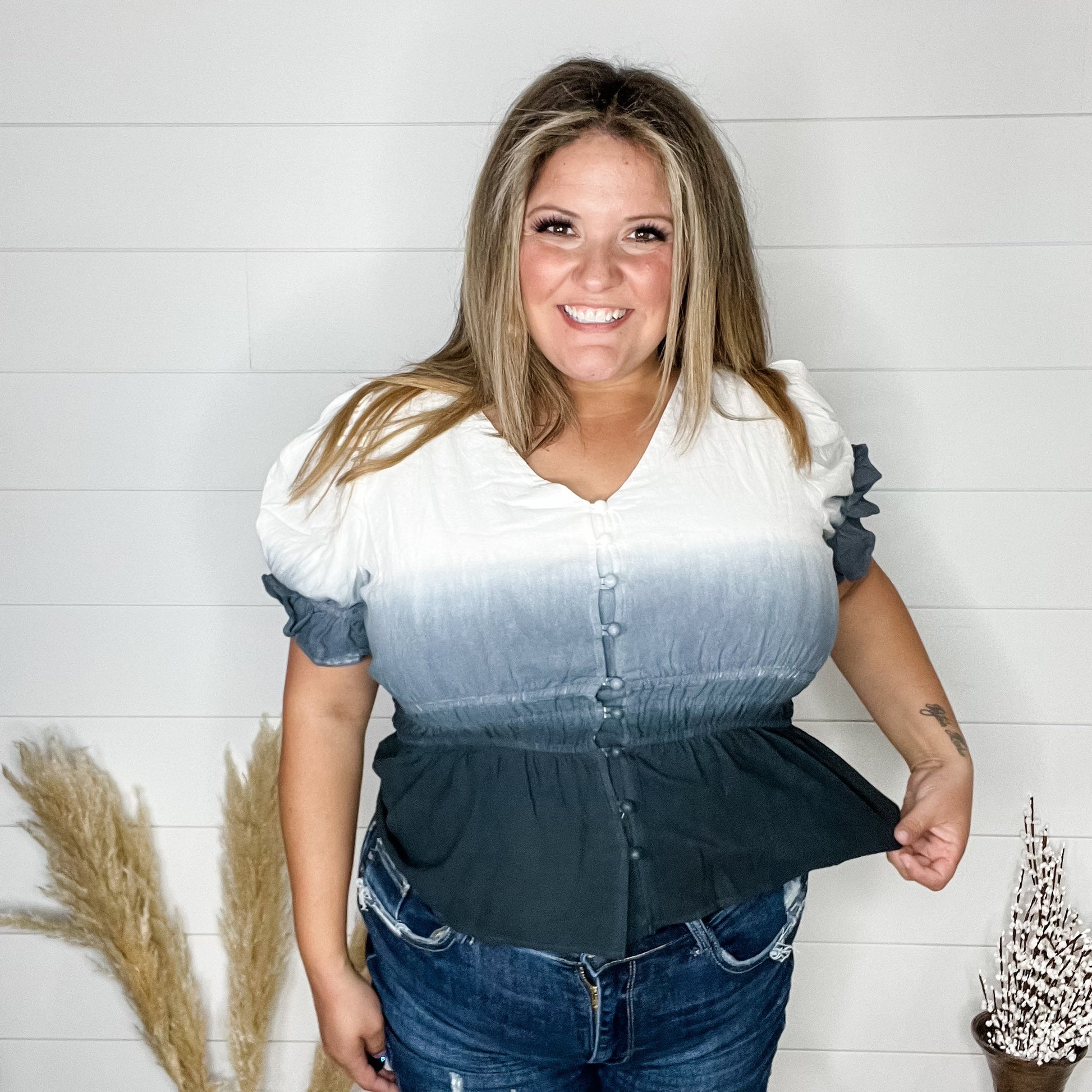 "Sylas" Ombre Smocked Waist Peplum (Black)