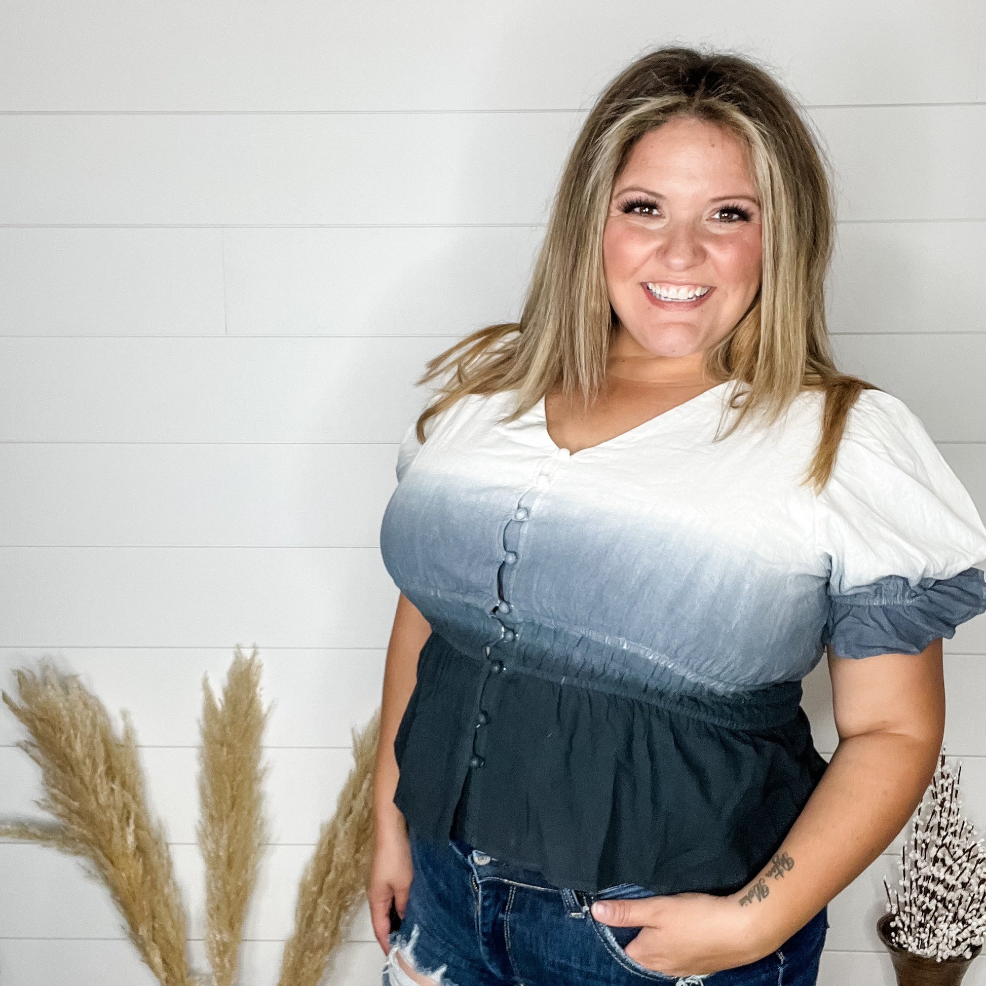 "Sylas" Ombre Smocked Waist Peplum (Black)