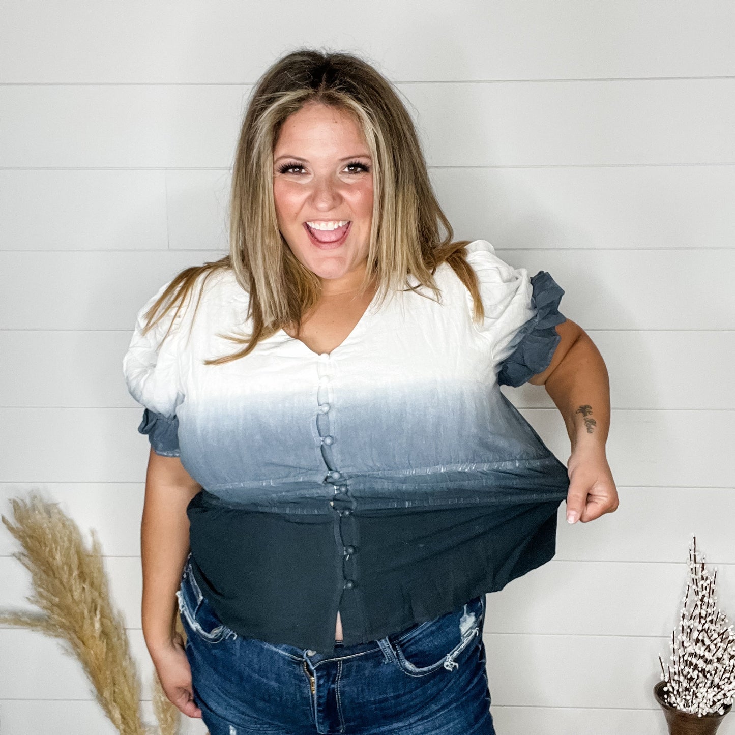 "Sylas" Ombre Smocked Waist Peplum (Black)