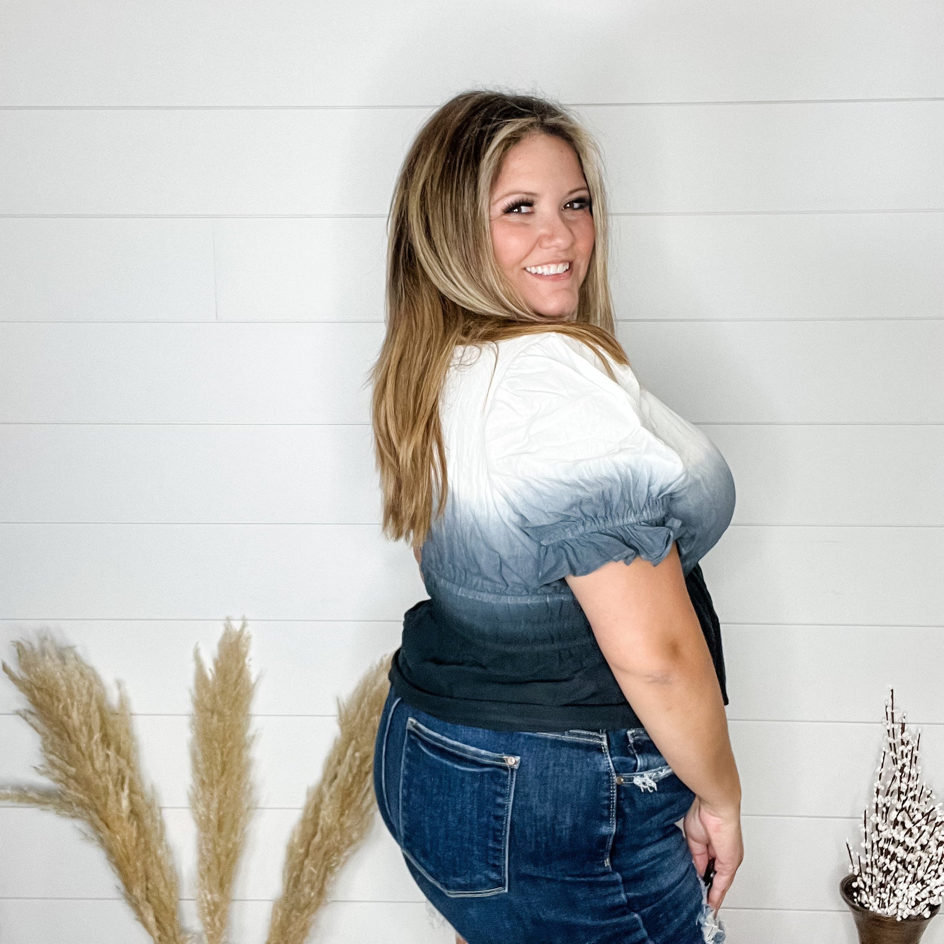 "Sylas" Ombre Smocked Waist Peplum (Black)