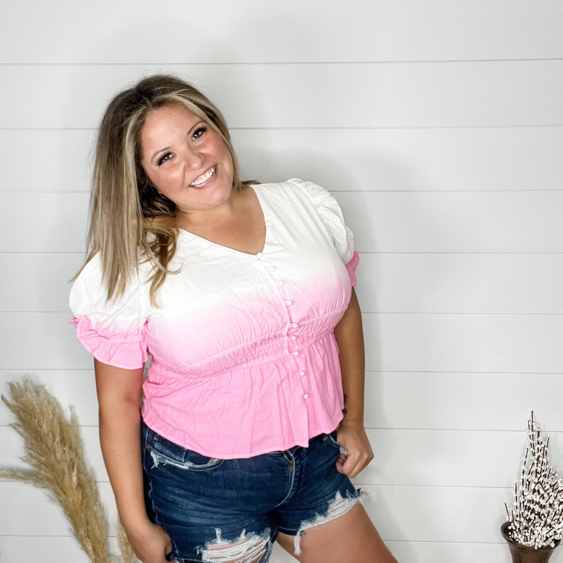 "Sylas" Ombre Smocked Waist Peplum (Pink)