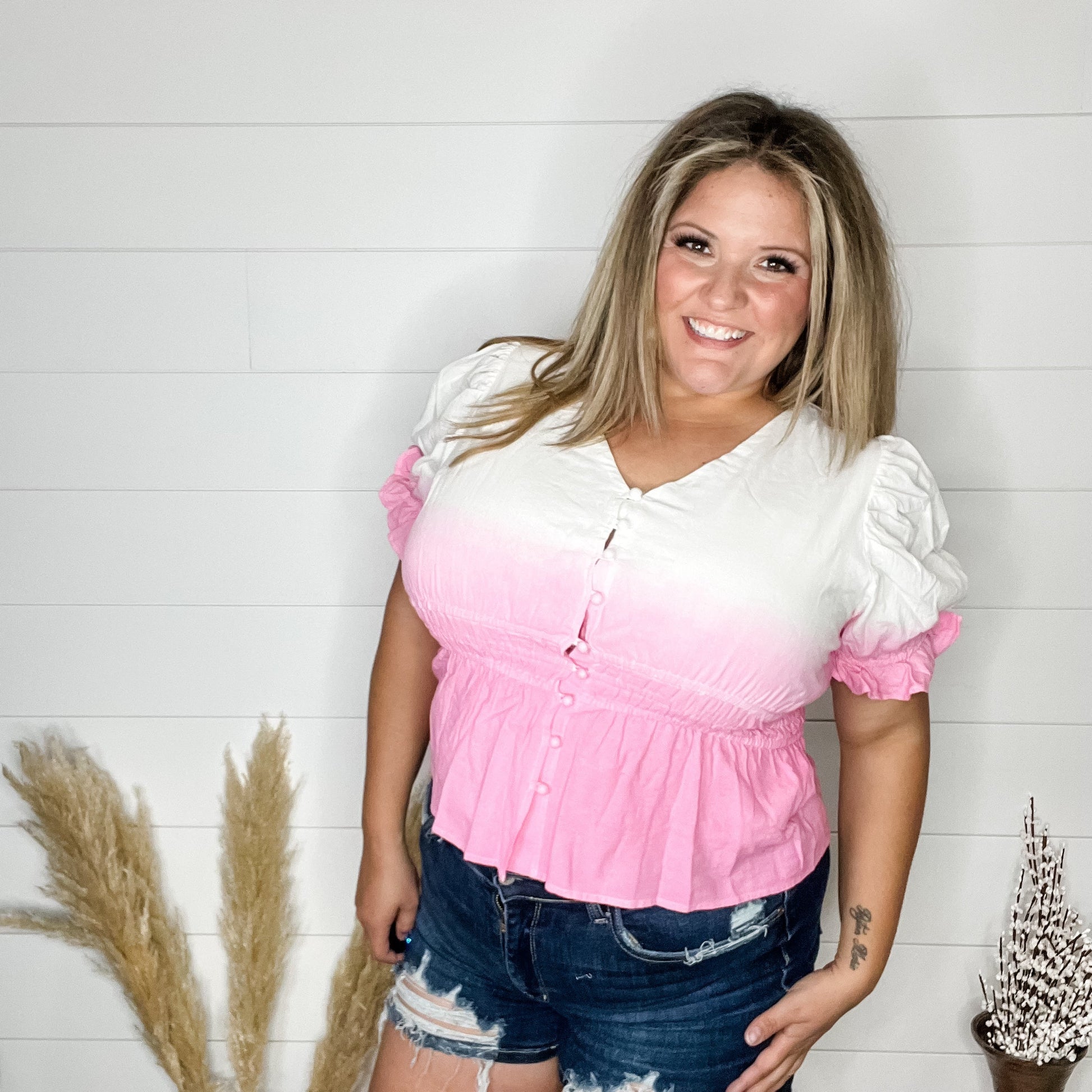 "Sylas" Ombre Smocked Waist Peplum (Pink)