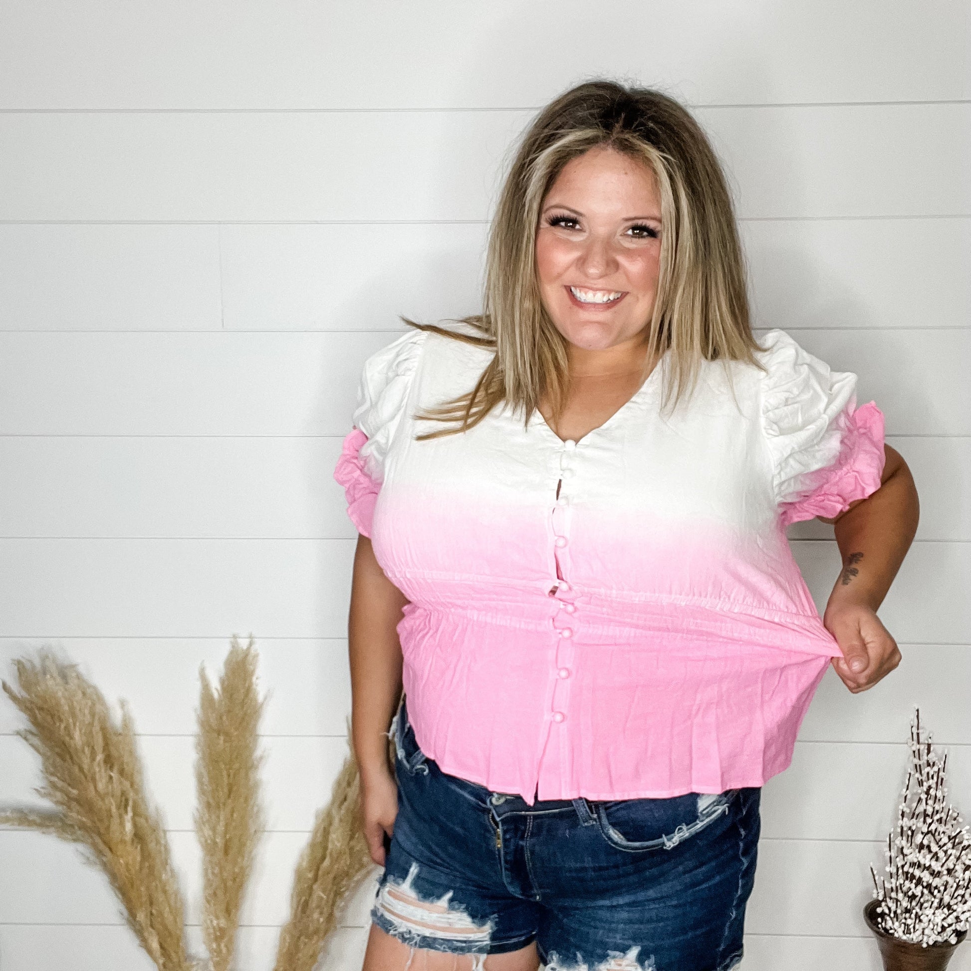 "Sylas" Ombre Smocked Waist Peplum (Pink)