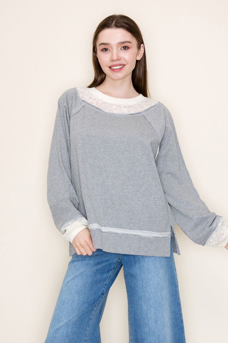 "Class it Up" Crewneck with Lace Detail
