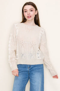 "Zealous" Long Sleeve Sweater with Lace Detail
