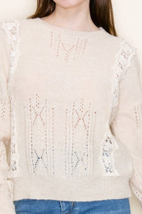 "Zealous" Long Sleeve Sweater with Lace Detail