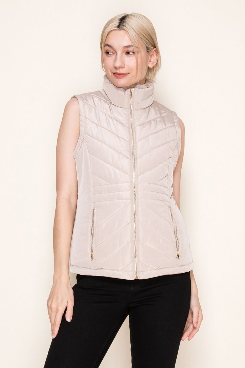 "Channel" Zip Up Vest with Faux Fur Collar