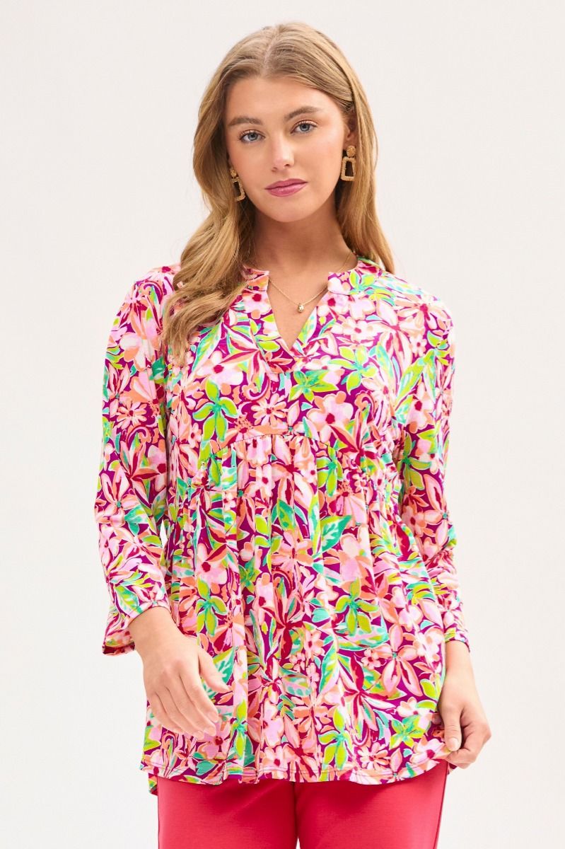 Dear Scarlett "Perch" 3/4 Sleeve Babydoll Split Neck