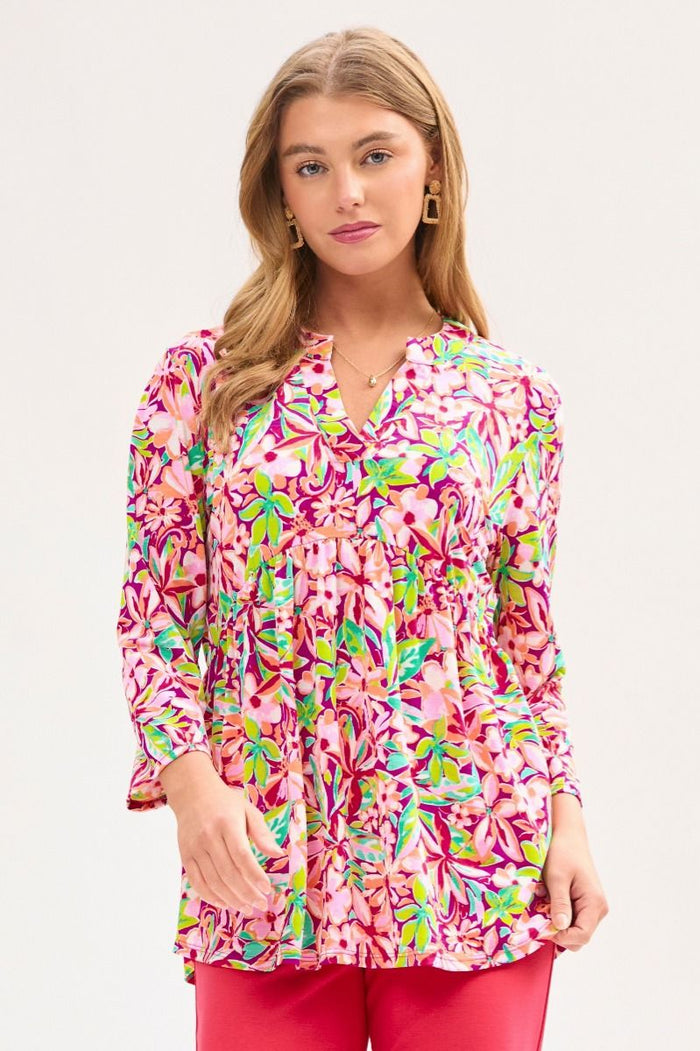 Dear Scarlett "Perch" 3/4 Sleeve Babydoll Split Neck