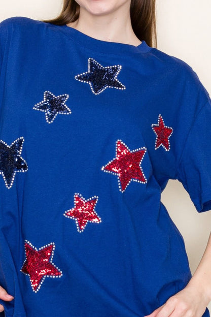 "Is Born" Sequin & Rhinestone Stars Short Sleeve