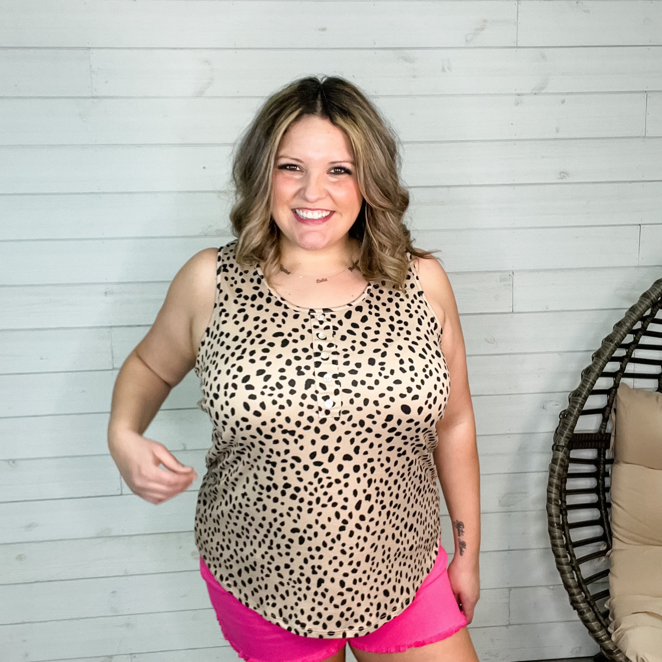 "Tabbi" Animal Print Tank Top with front Button Detail-Lola Monroe Boutique