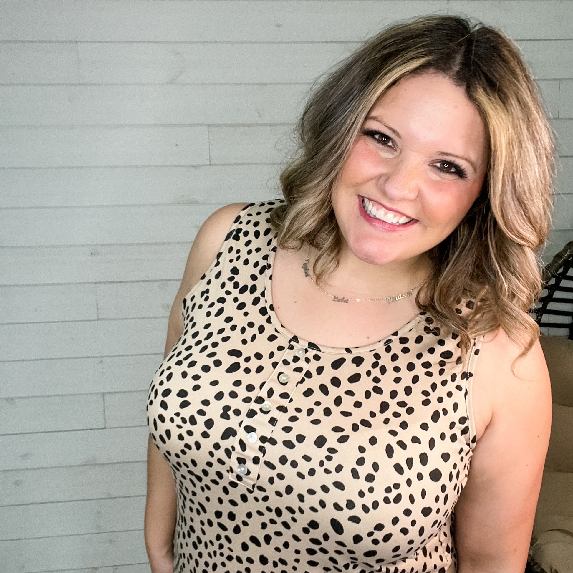 "Tabbi" Animal Print Tank Top with front Button Detail