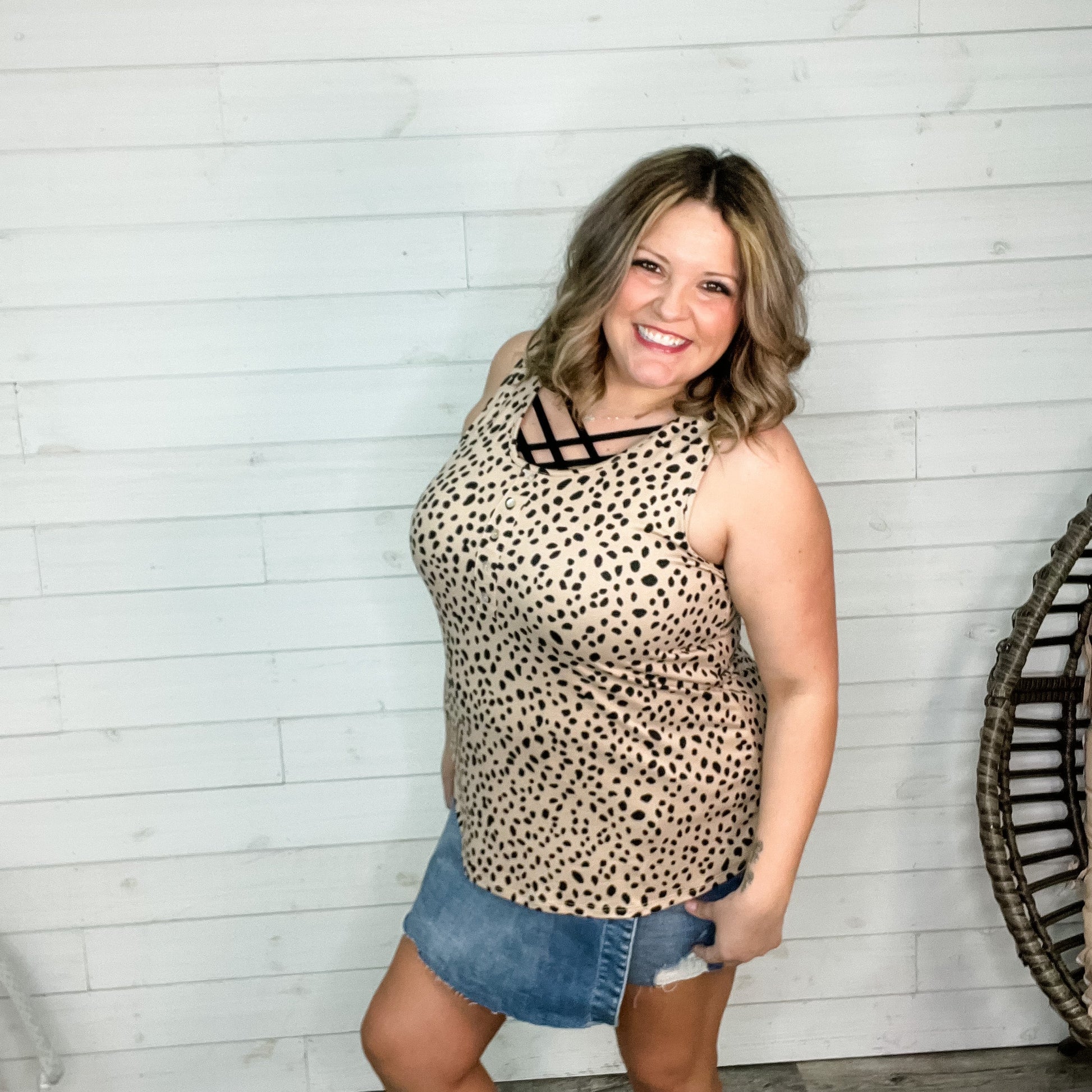 "Tabbi" Animal Print Tank Top with front Button Detail