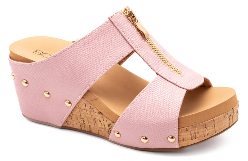 "Taboo" Wedge Slip On Sandal with Zipper Detail (Blush)-Lola Monroe Boutique
