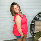 "Taffy" Smocked Bust Ruffle Strap Tank Top (Coral)-Lola Monroe Boutique