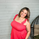 "Taffy" Smocked Bust Ruffle Strap Tank Top (Coral)-Lola Monroe Boutique