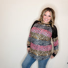 "Take It On" Animal Print Long Sleeve with Lace Shoulder Detail-Lola Monroe Boutique